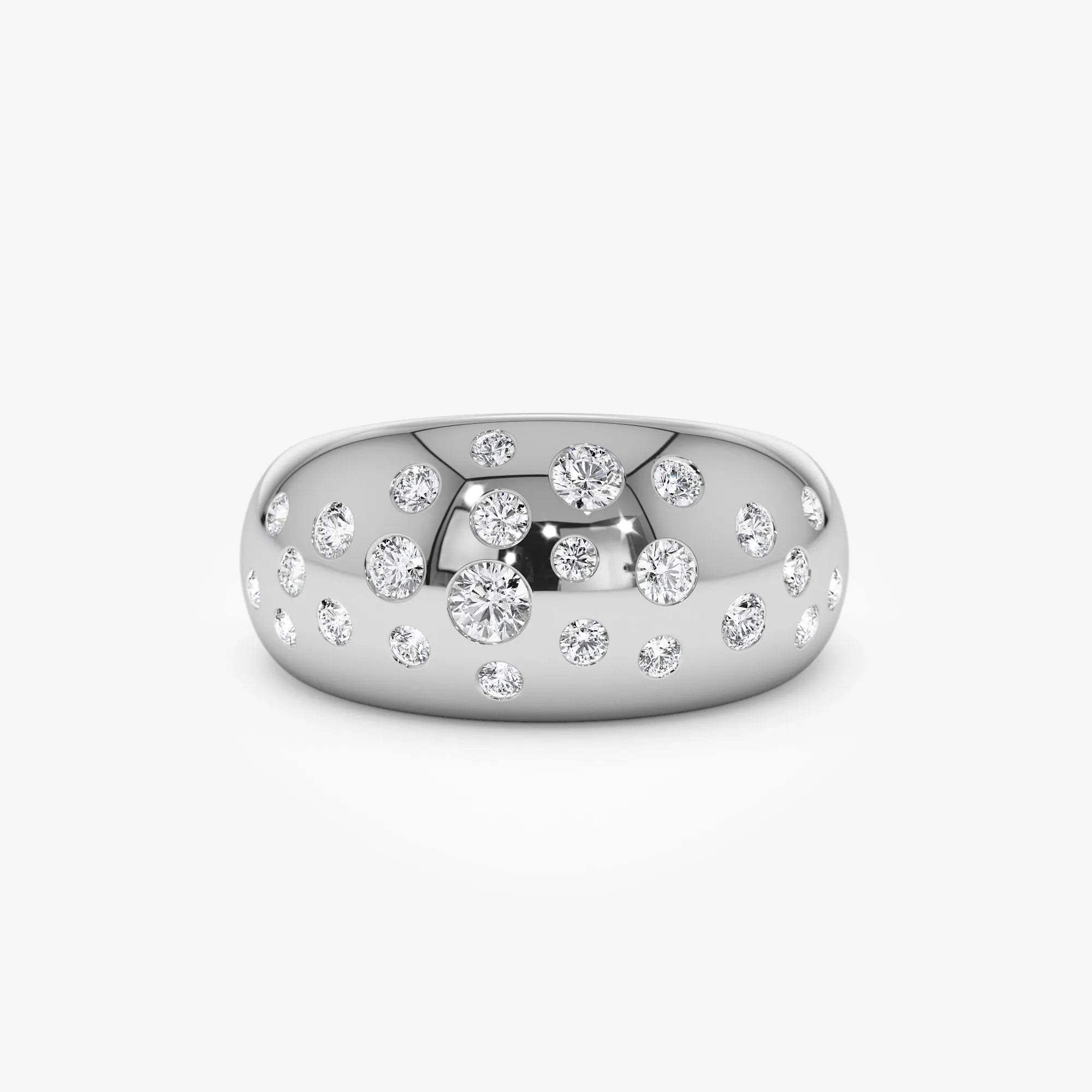 14k Solid Gold Round Diamond 0.63 Carat Flush Setting Cluster Dome Ring