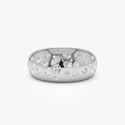 14k Solid Gold Round Diamond 0.63 Carat Flush Setting Cluster Dome Ring
