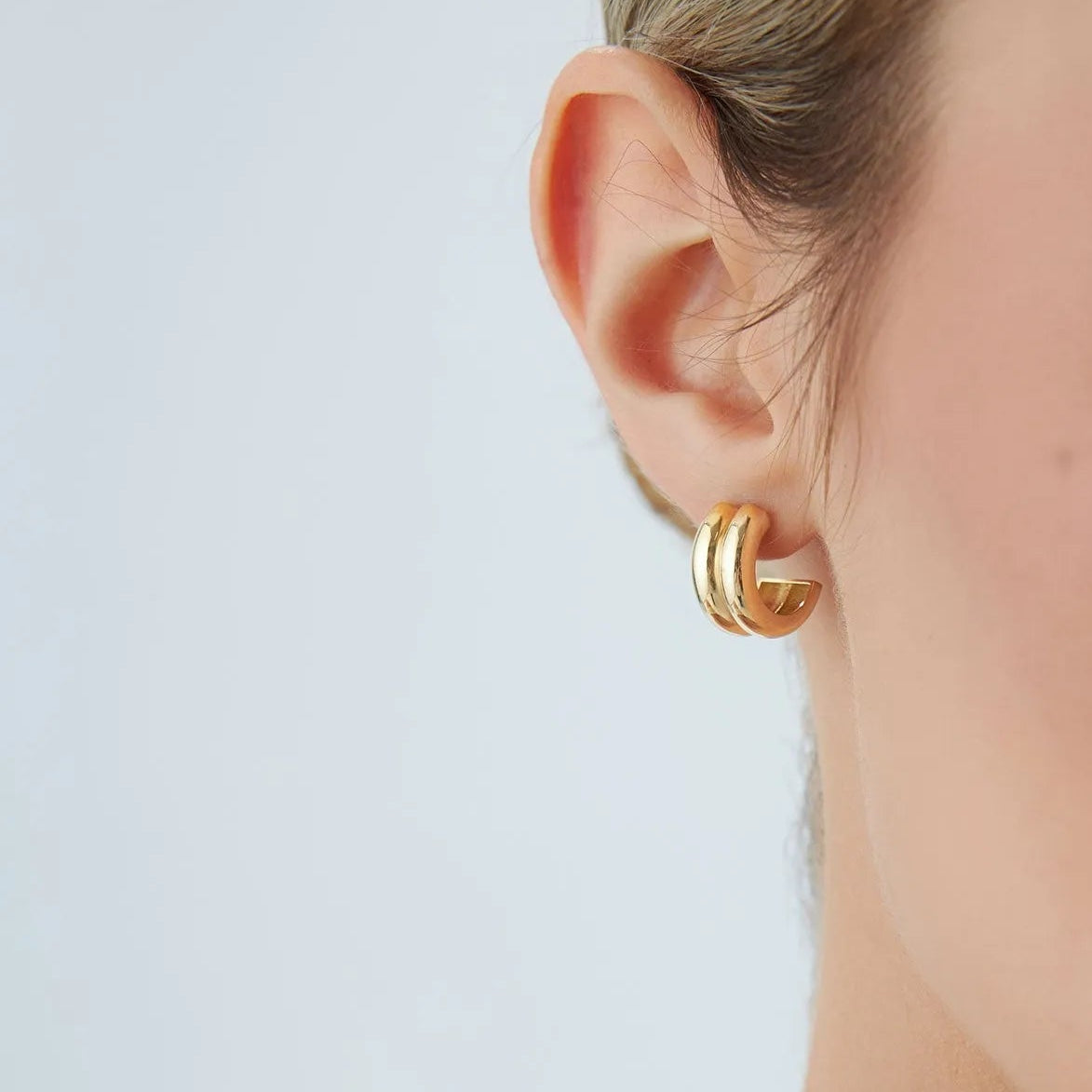 14k Solid Gold Twin C Hoop Earrings 10mm Inner Diameter 7.65mm Width