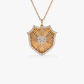 14K Solid Gold 0.35 CTW Round Diamond Shield Medallion Pendant Necklace