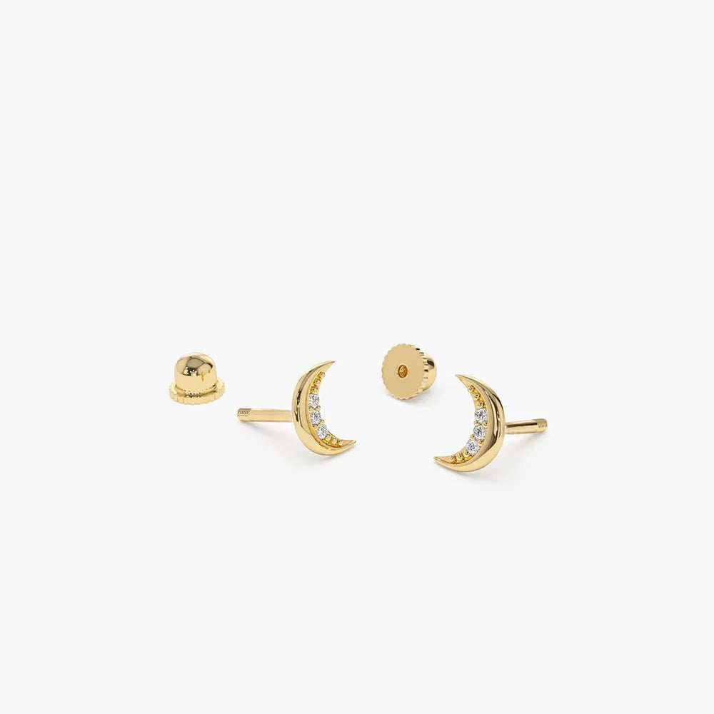 14k Gold Diamond Round Cut Crescent Moon Helix Piercing Single Earring 0.025 ctw