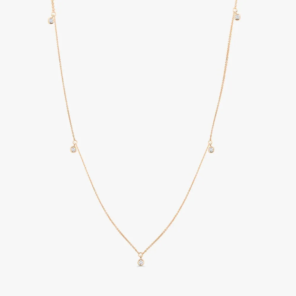 14K Gold 5 Diamond Dangle Necklace Elegant Everyday Sparkle