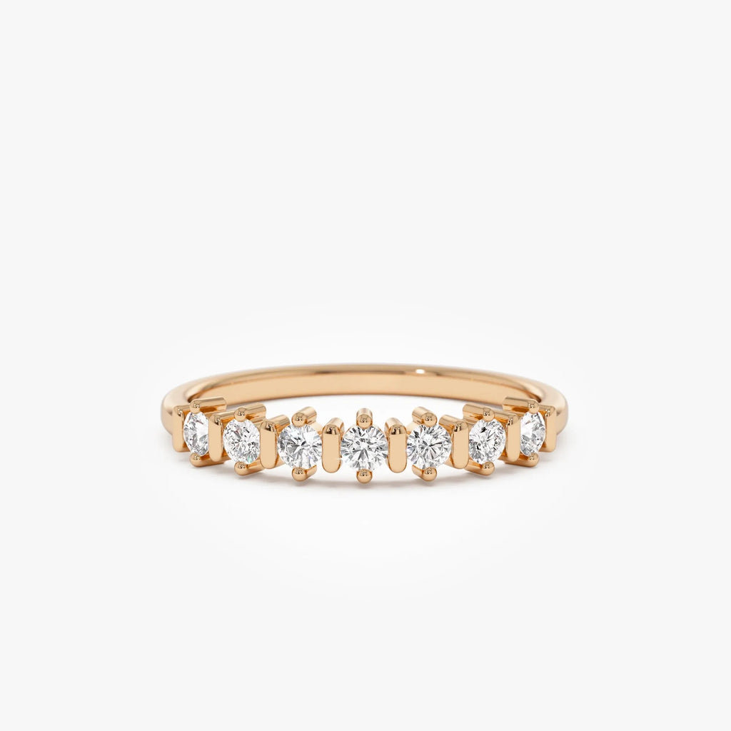 14K Solid Gold 0.20 ctw Round Cut Diamond Seven Stone Wedding Ring