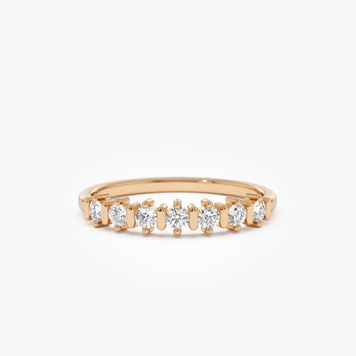 14K Solid Gold 0.20 ctw Round Cut Diamond Seven Stone Wedding Ring