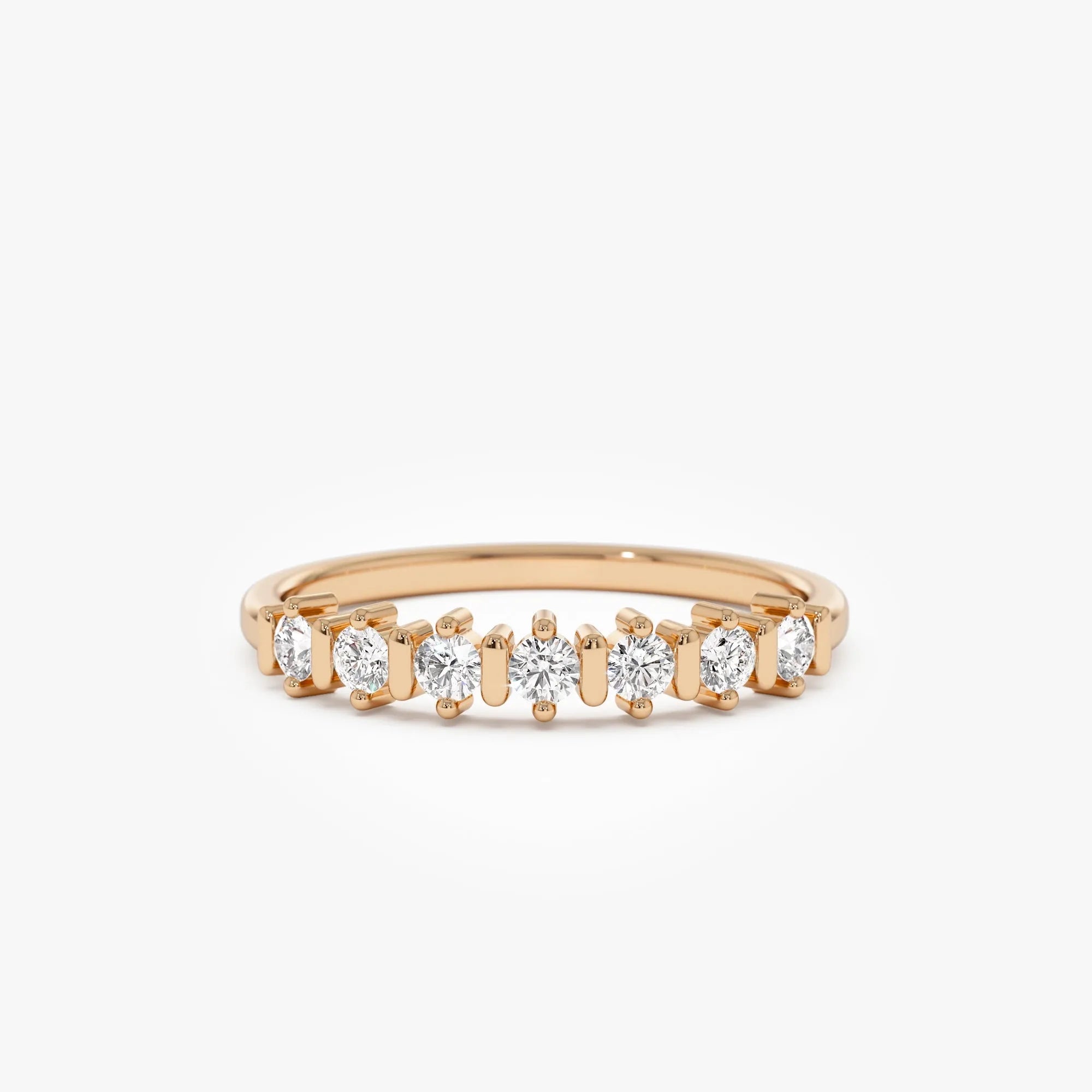 14K Solid Gold 0.20 ctw Round Cut Diamond Seven Stone Wedding Ring