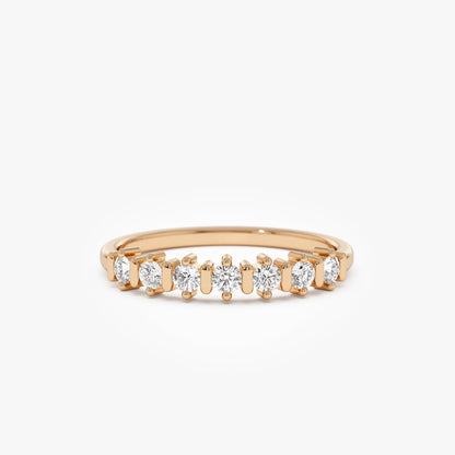 14K Solid Gold 0.20 ctw Round Cut Diamond Seven Stone Wedding Ring