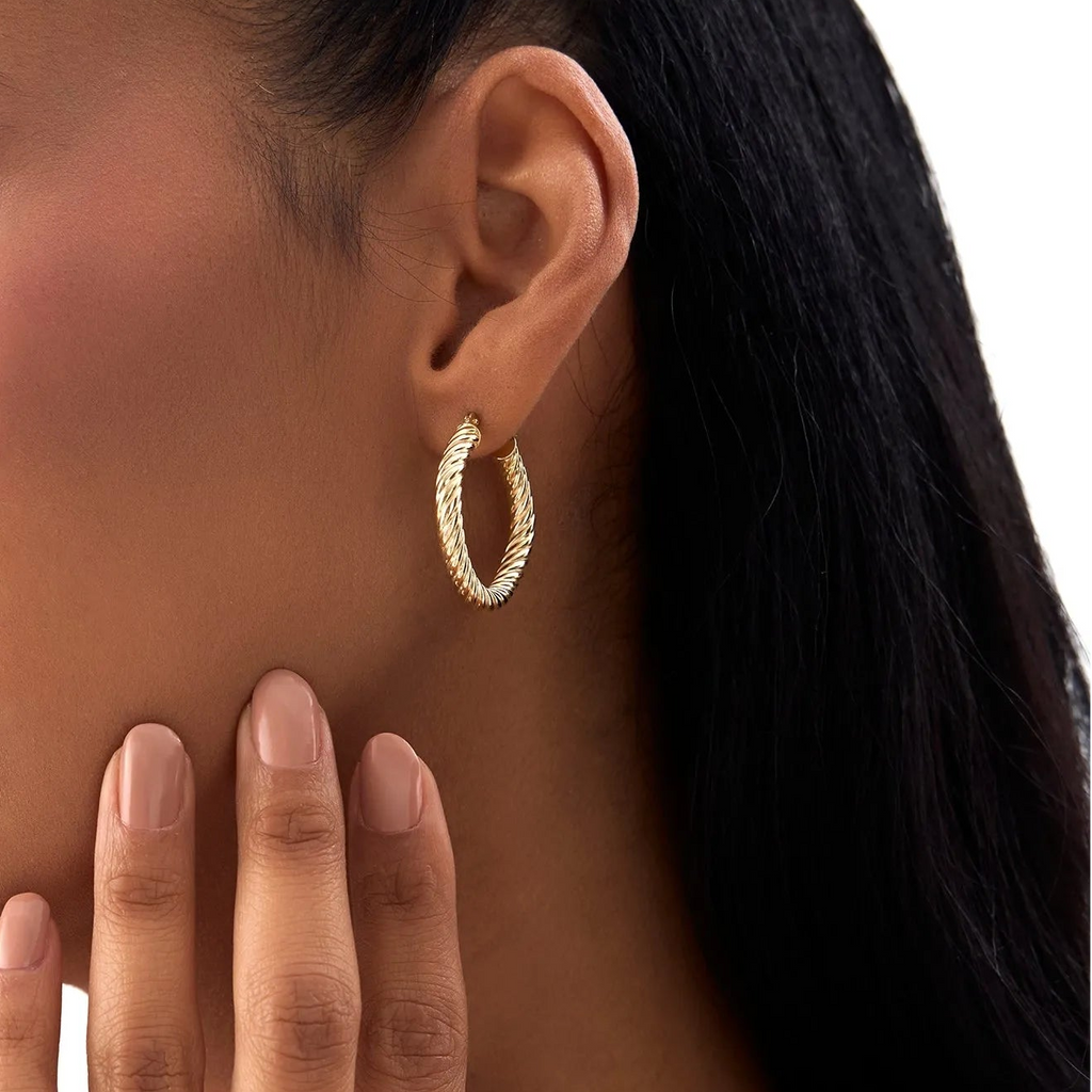 14k Yellow Gold Twisted Rope Squared Off Hoop Earrings 27mm 3.85mm Width