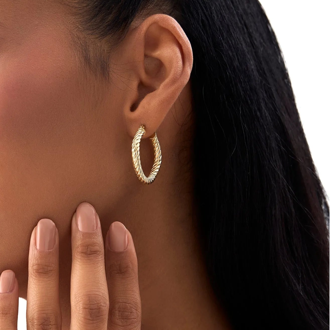 14k Yellow Gold Twisted Rope Squared Off Hoop Earrings 27mm 3.85mm Width