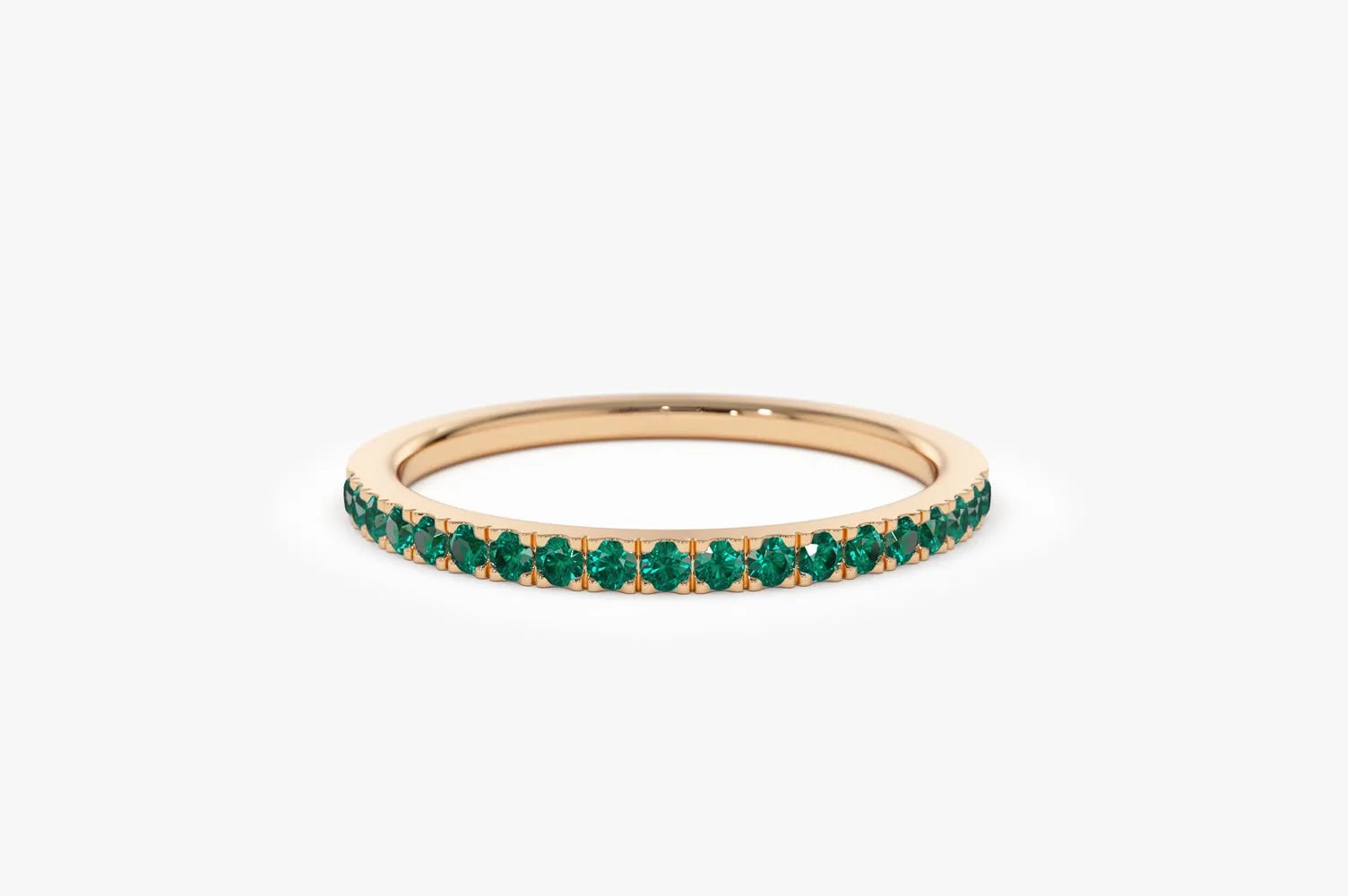 14K Solid Gold Round Emerald Half Eternity Ring Band 0.28 CTW