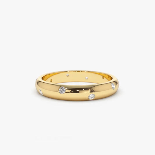 14k Gold 0.13ctw Round Diamond 3mm Dome Burnish Setting Women's Wedding Ring