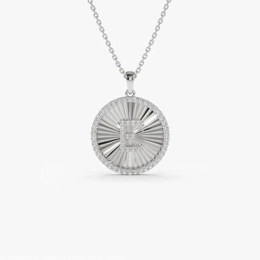 14K Solid Gold Round Diamond Initial Ballerina Disc Pendant Necklace 0.34ctw