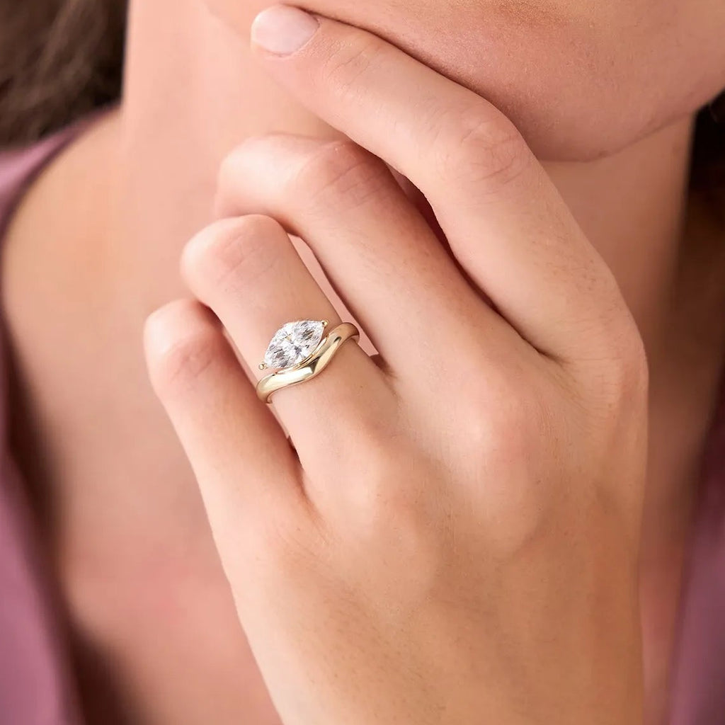 14k Gold 1.50 Carat Marquise Lab Grown Diamond Contemporary Design Ring