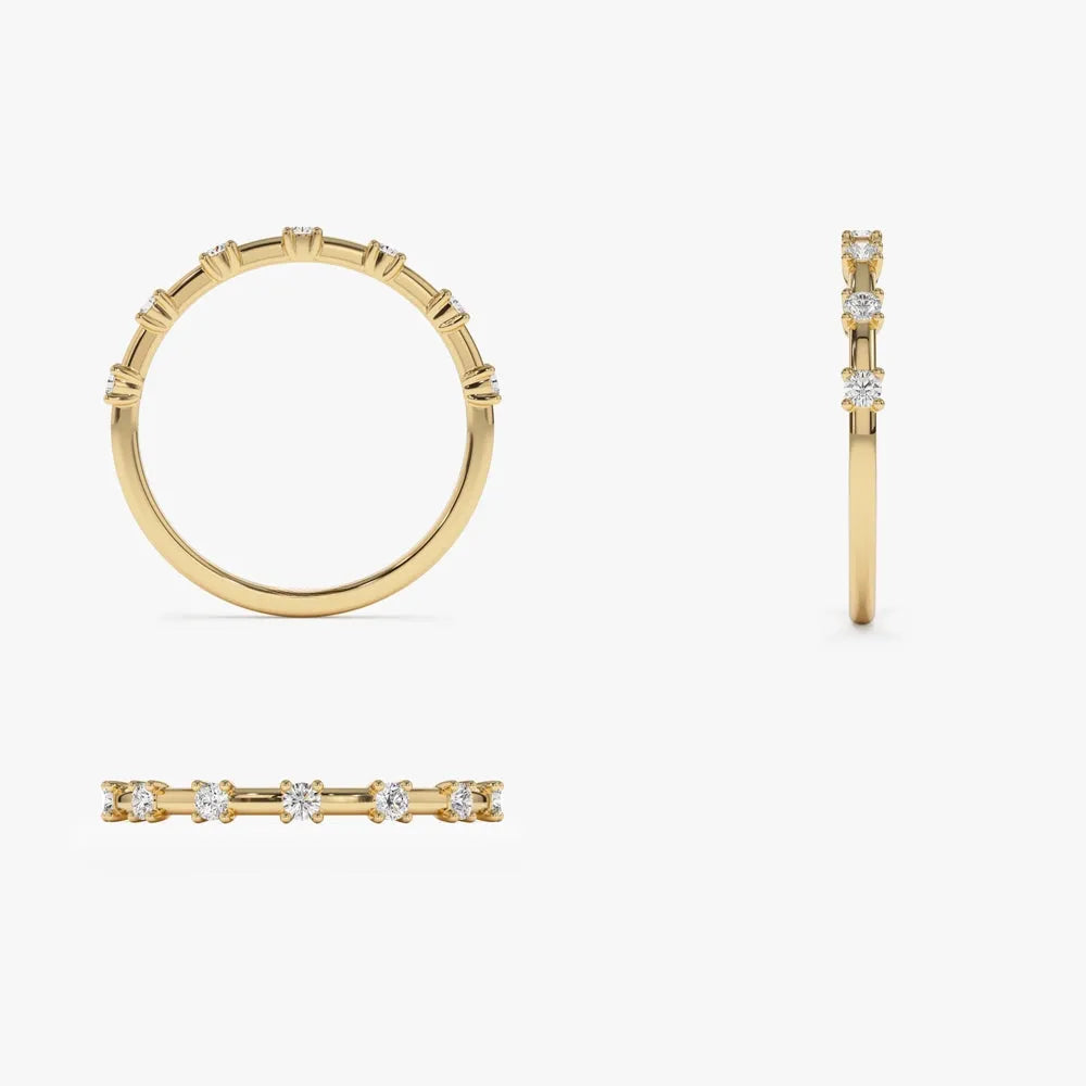 14K Gold Round Diamond 0.20ctw Half Eternity Minimalist Wedding Ring