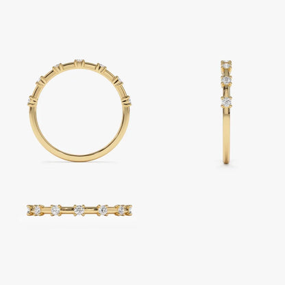 14K Gold Round Diamond 0.20ctw Half Eternity Minimalist Wedding Ring