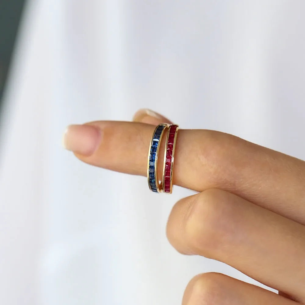 14k Gold Ruby Princess Cut Full Eternity Ring Channel Setting 1.85 ctw