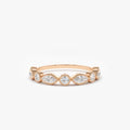 14K Gold 0.55 Ctw Marquise and Round Diamond Milgrain Bezel Setting Ring