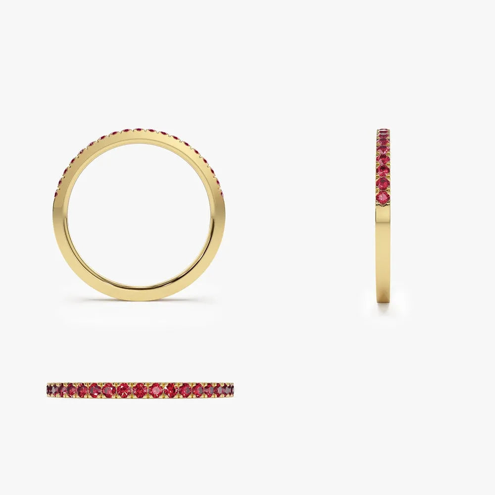 14k Gold Ruby Round Cut Half Eternity Pave Ring 0.30 ctw