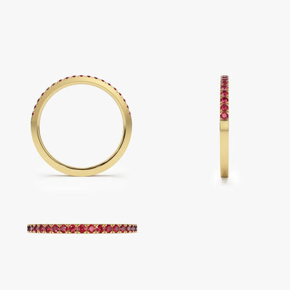 14k Gold Ruby Round Cut Half Eternity Pave Ring 0.30 ctw
