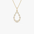 14K Solid Gold Round and Baguette Diamond Pear Shape Pendant Necklace 0.47ctw