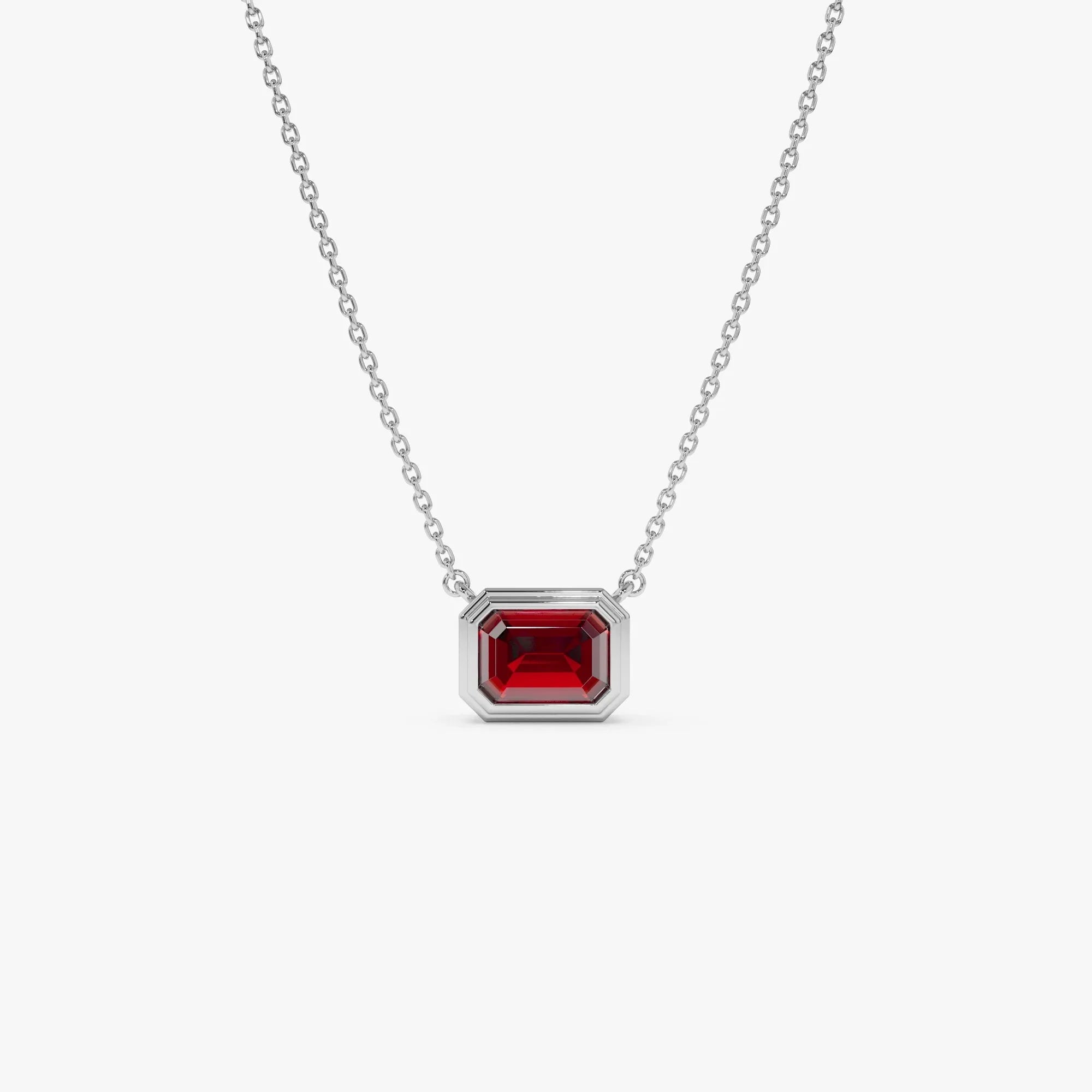 14k Solid Gold Garnet Emerald Cut Necklace 0.95 Carat Bezel Setting