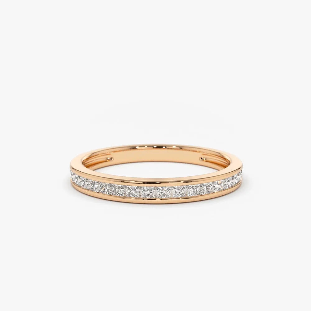 14k Gold 0.55 Carat Princess Cut Diamond Half Eternity Channel Set Ring