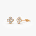 14k Gold Diamond Round Cut Clover Beaded Stud Earrings 0.28 ctw