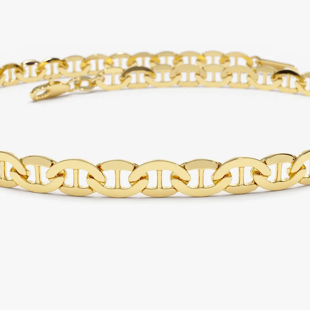 14k Gold Mariner Link Chain Bracelet with Lobster Clasp