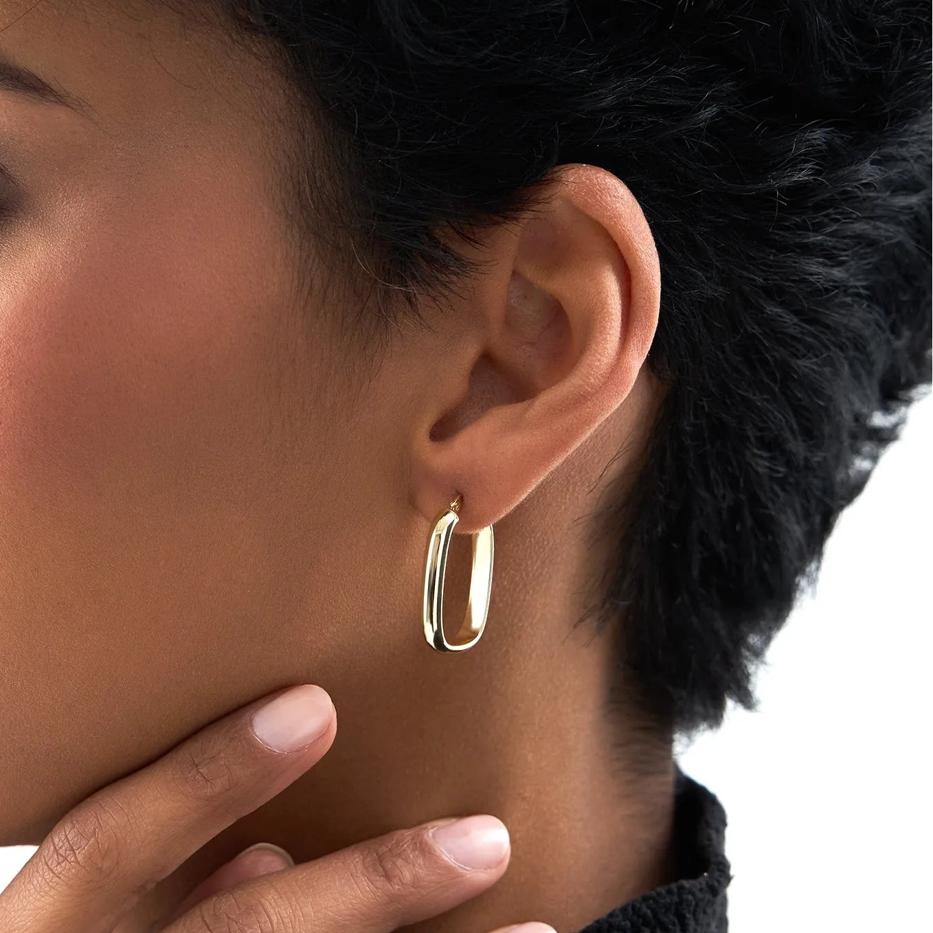 14k Yellow Gold Oval Dome Hoop Earrings 26mm Length 4mm Width