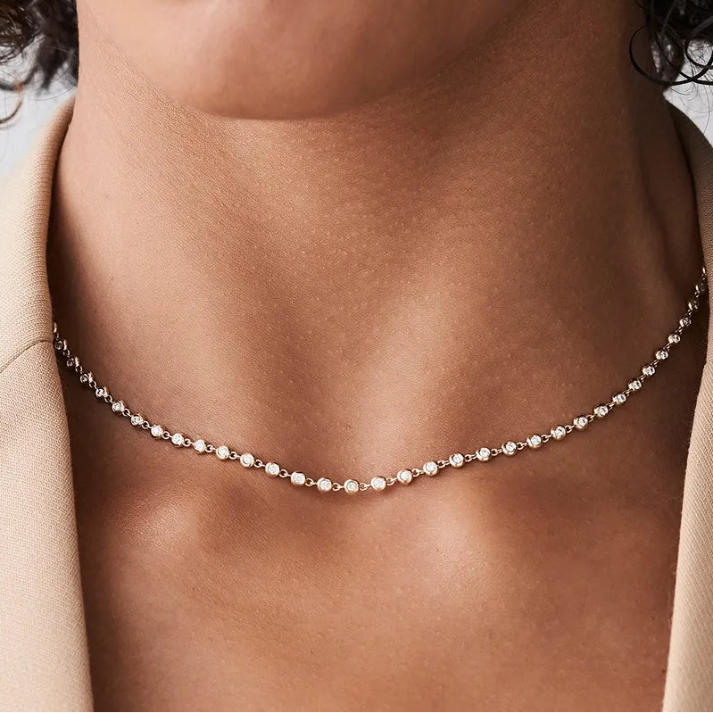 14K Solid Gold Round Diamond Bezel Set Tennis Necklace 1.65ctw