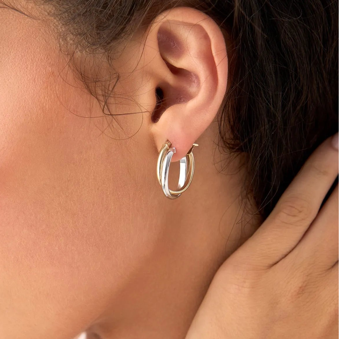 14k Mixed Metal Oval Gold Hoop Earrings 16MM