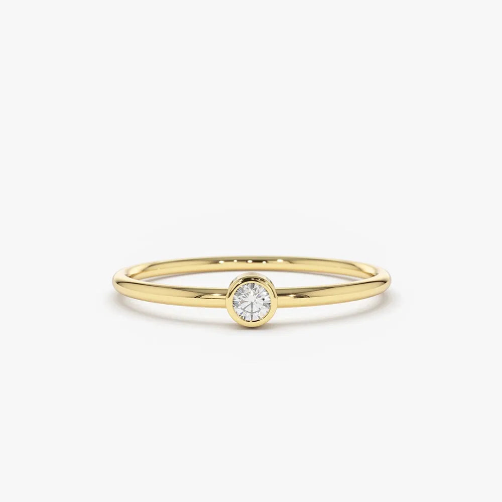 14K Solid Gold 0.05ctw Round Cut Diamond Solitaire Ring