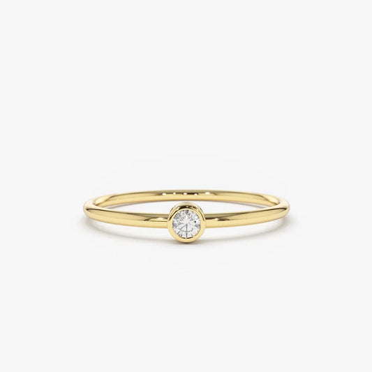 14K Solid Gold 0.05ctw Round Cut Diamond Solitaire Ring
