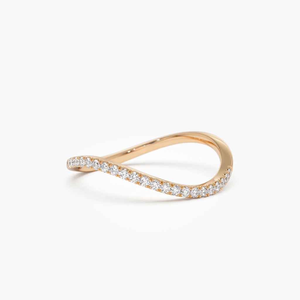 14k Gold 0.11 ctw Round Diamond Micro Pave Wave Ring