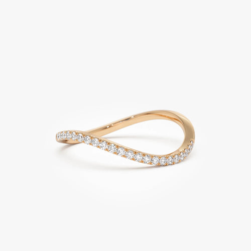 14k Gold 0.11 ctw Round Diamond Micro Pave Wave Ring