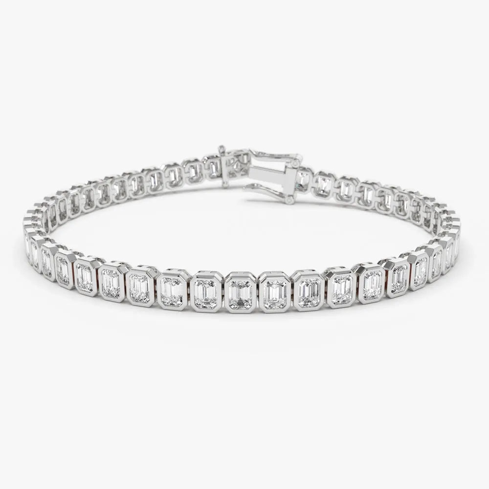 14K Solid Gold 5.75 CTW Emerald Cut Diamond Bezel Set Tennis Bracelet