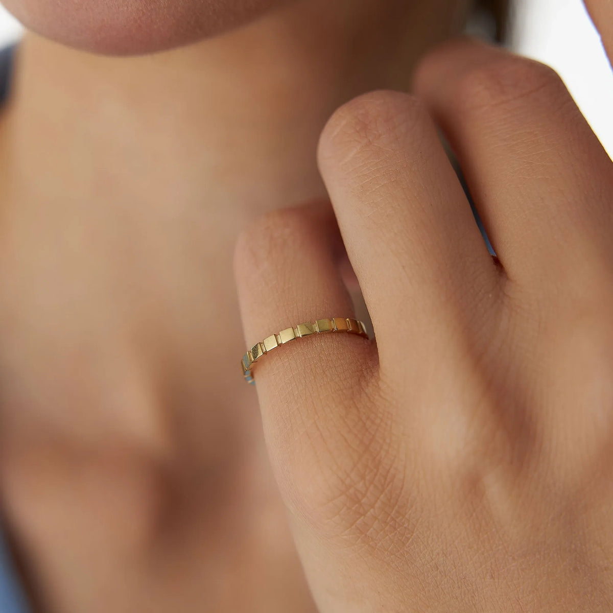14k Solid Gold Geometric Square Stackable Band Ring