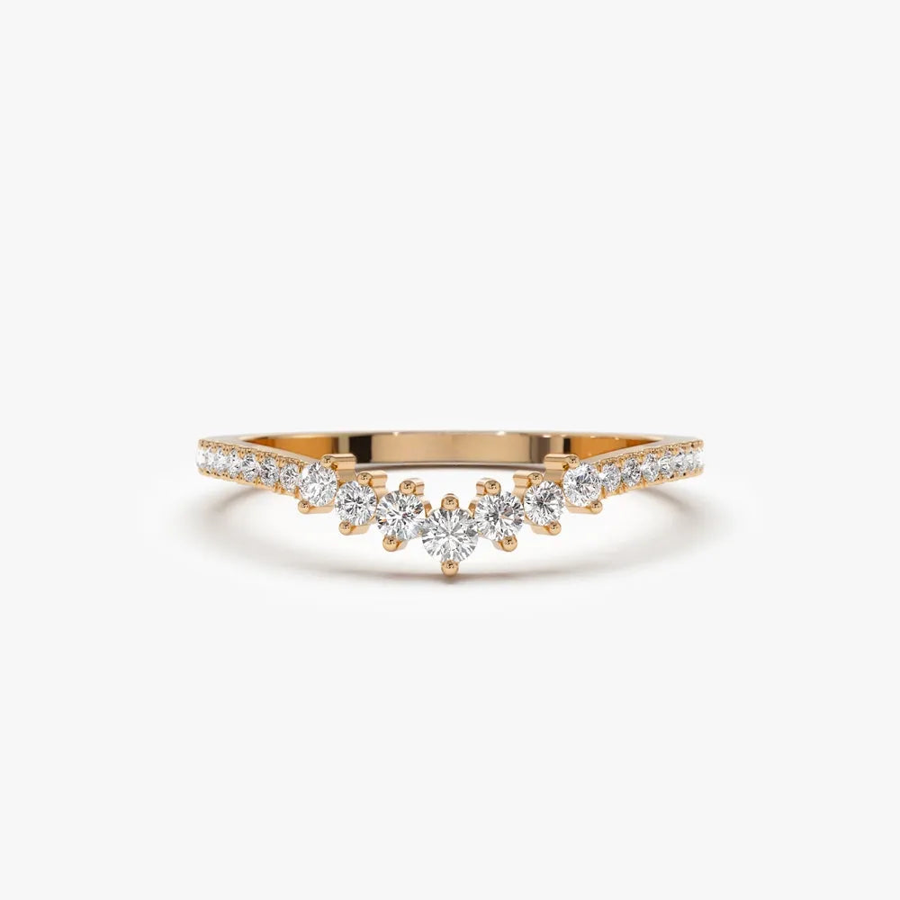 14k Gold Round Diamond Curved Graduating Wedding Band 0.25 ctw