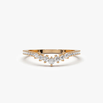 14k Gold Round Diamond Curved Graduating Wedding Band 0.25 ctw
