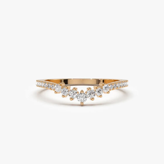 14k Gold Round Diamond Curved Graduating Wedding Band 0.25 ctw
