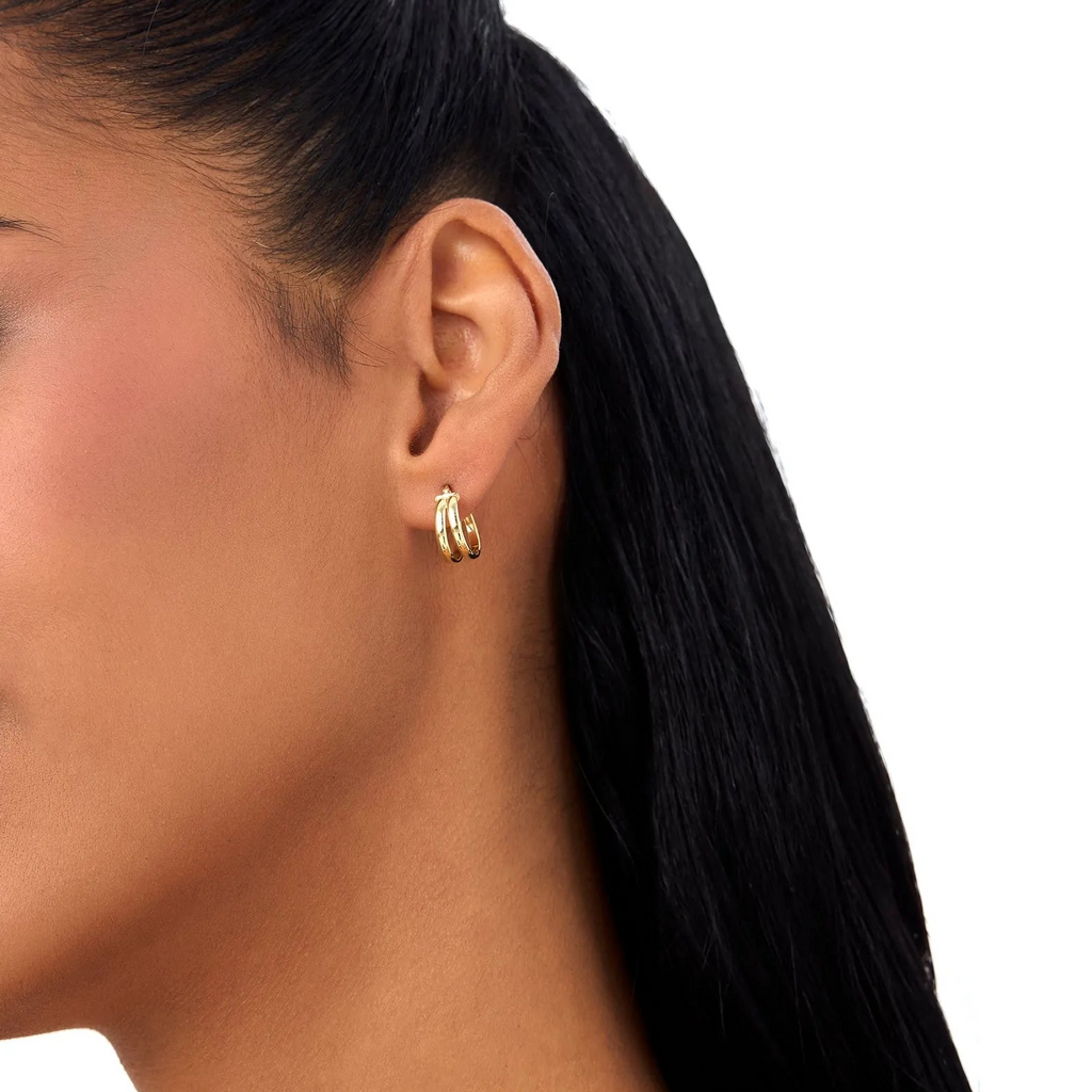 14k Yellow Gold Two Row Small Hoop Earrings 13mm 5.5mm Width