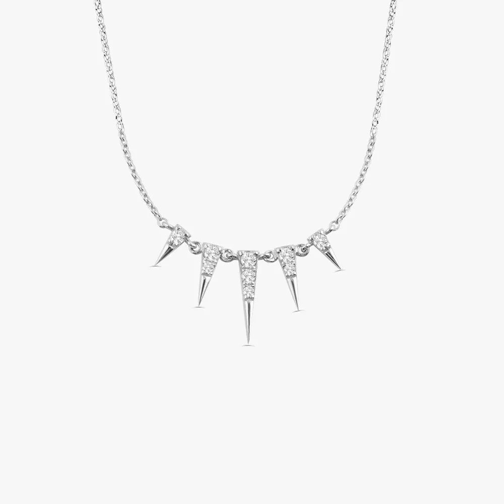 14K Solid Gold Round Diamond Spike Pendant Necklace Prong Setting 0.18ctw