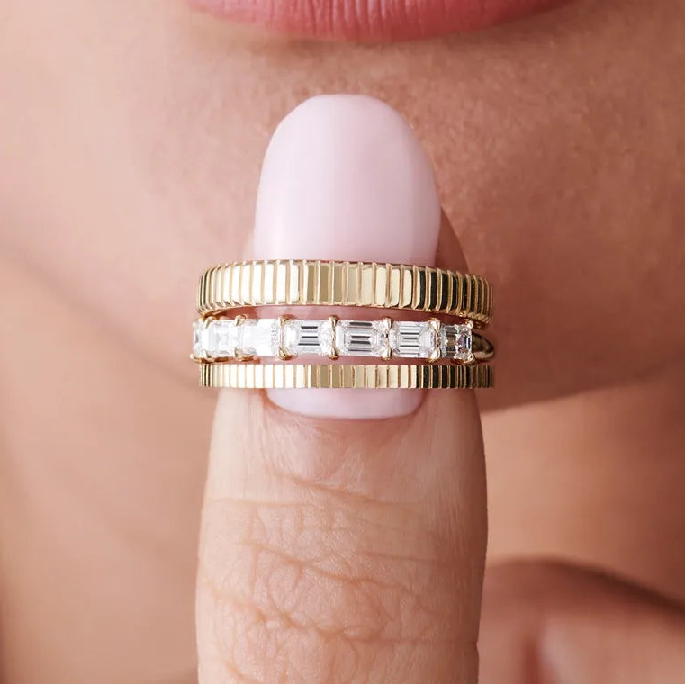 14K Solid Gold 3mm Ribbed Minimalist Wedding Band Ring