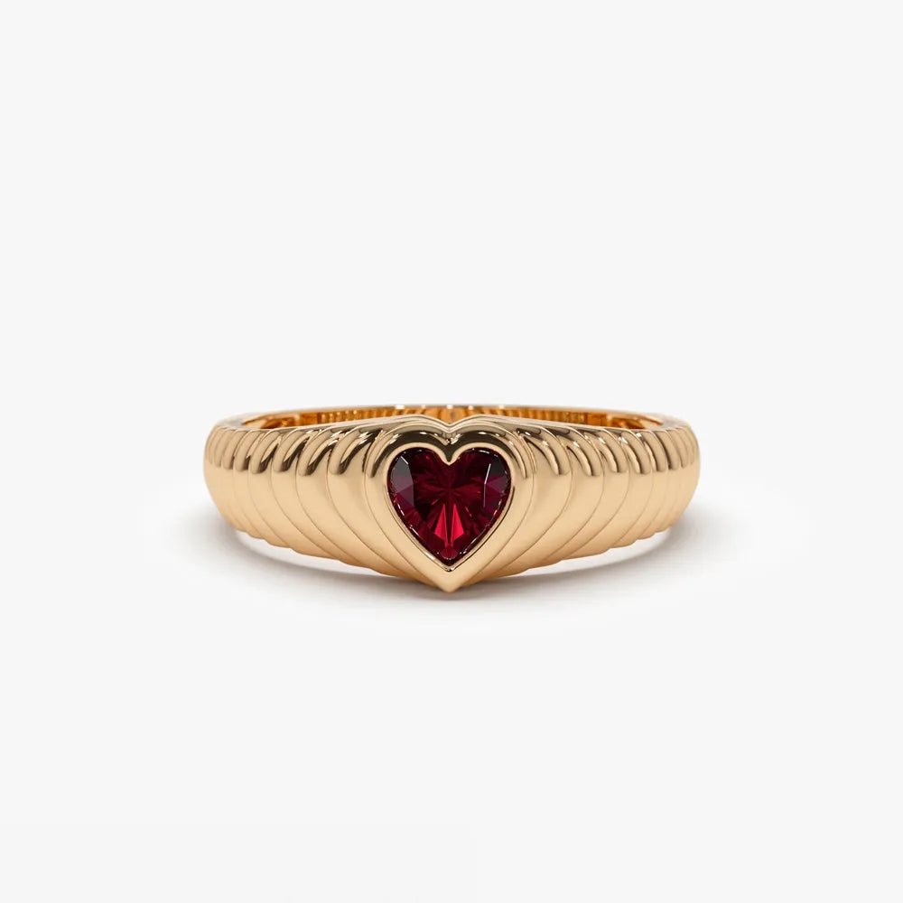 14K Solid Gold Heart Shape Garnet 0.40 Carat Beveled Ring