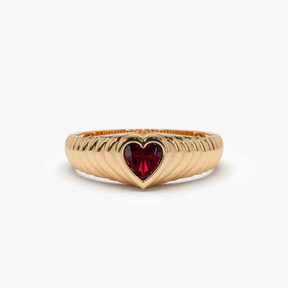 14K Solid Gold Heart Shape Garnet 0.40 Carat Beveled Ring