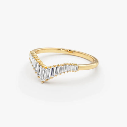 14K Gold 0.50 CTW Baguette Diamond Curved Tiara Ring Stackable Wedding Band