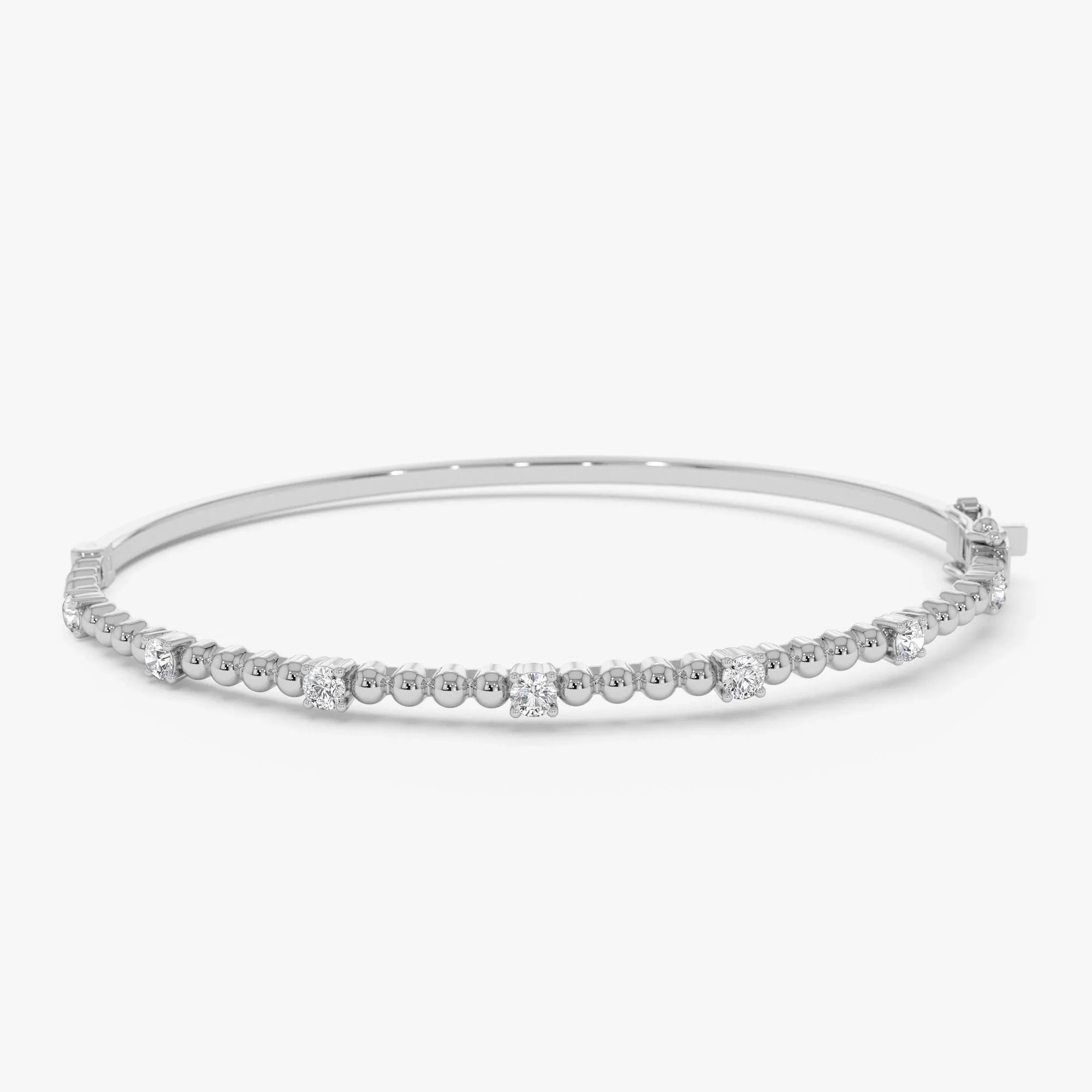 14K Solid Gold 0.35 CTW Round Diamond Beaded Bangle