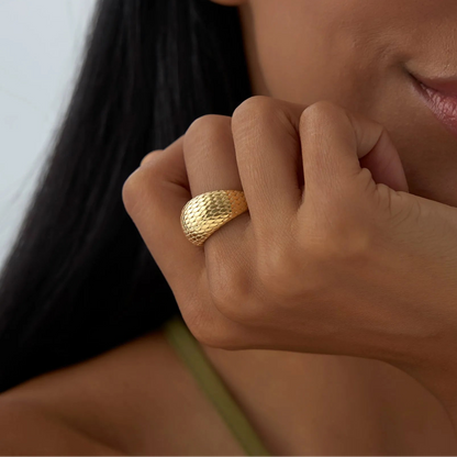 14k Solid Gold Chunky Snake Skin Texture Statement Ring