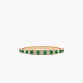 14K Solid Gold Round Emerald and Diamond Alternating Eternity Ring 0.36 CTW U Setting Micro Pave