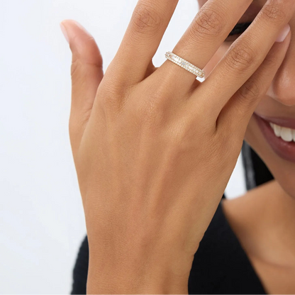 14K Solid Gold Baguette and Round Diamond 0.40 Carat Wedding Ring