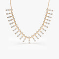 14K Solid Gold Baguette and Round Diamond Statement Necklace Bezel Set 1.75ctw